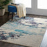 2' X 4' Ivory And Teal Blue Abstract Power Loom Non Skid Area Rug
